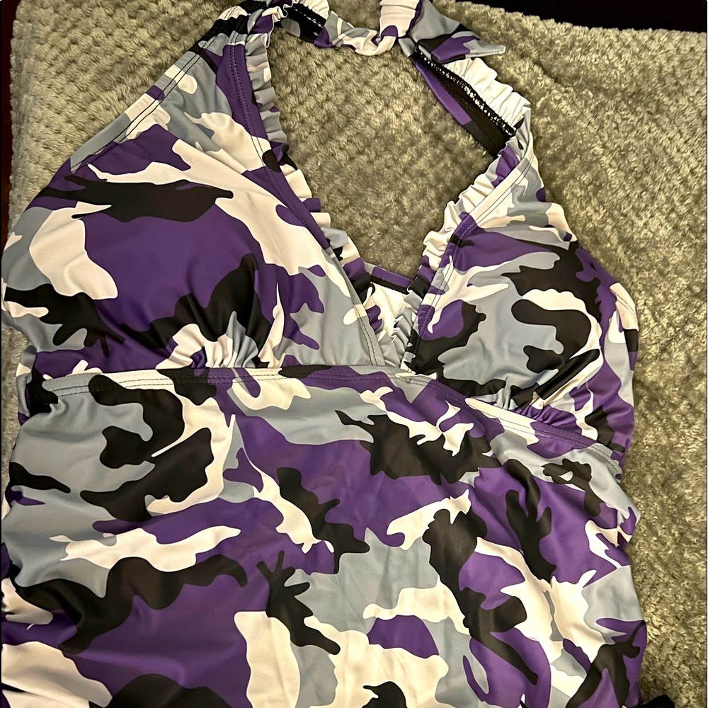 Never worn before purple camouflage 2 piece swimsuit